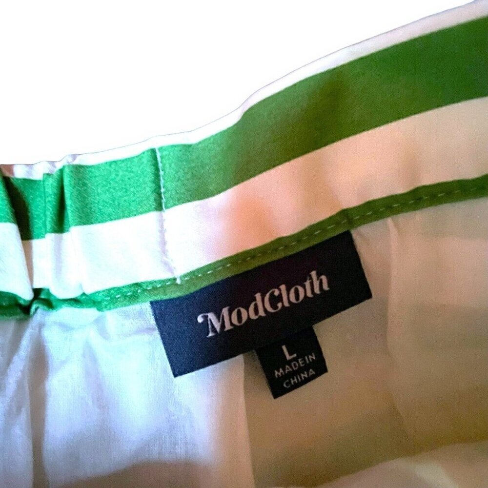 Modcloth Womens Dusk and Stunner Midi Skirt Sz L Green White Stripe Retro Twee - Picture 6 of 7